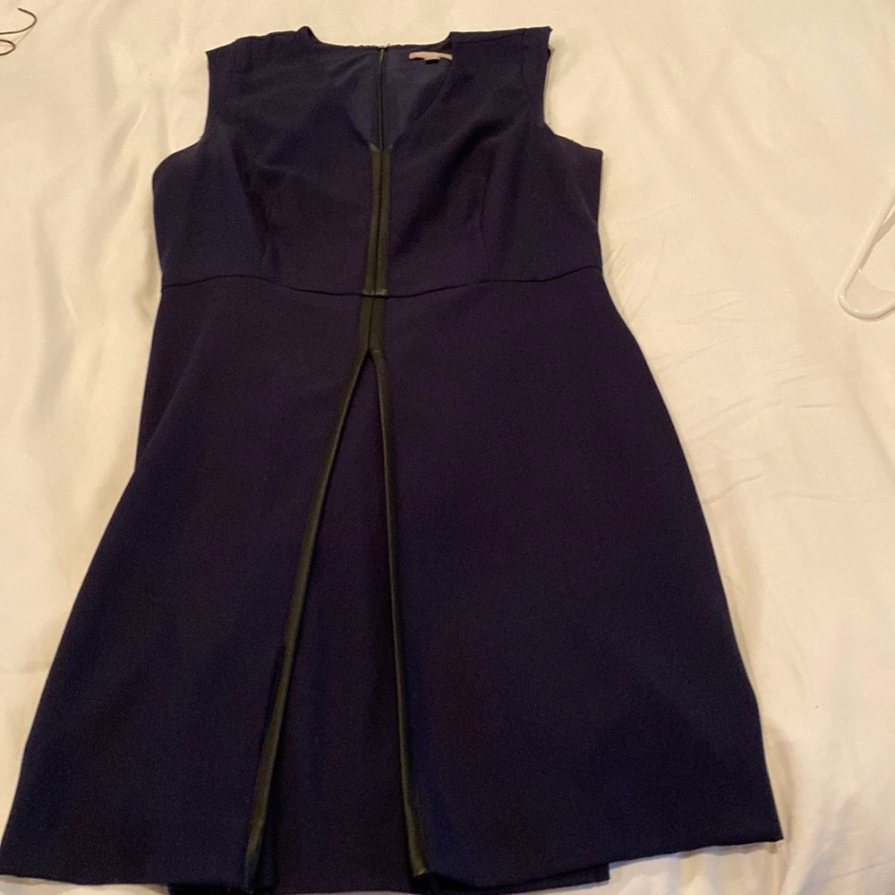 Navy and black pleather detail dress